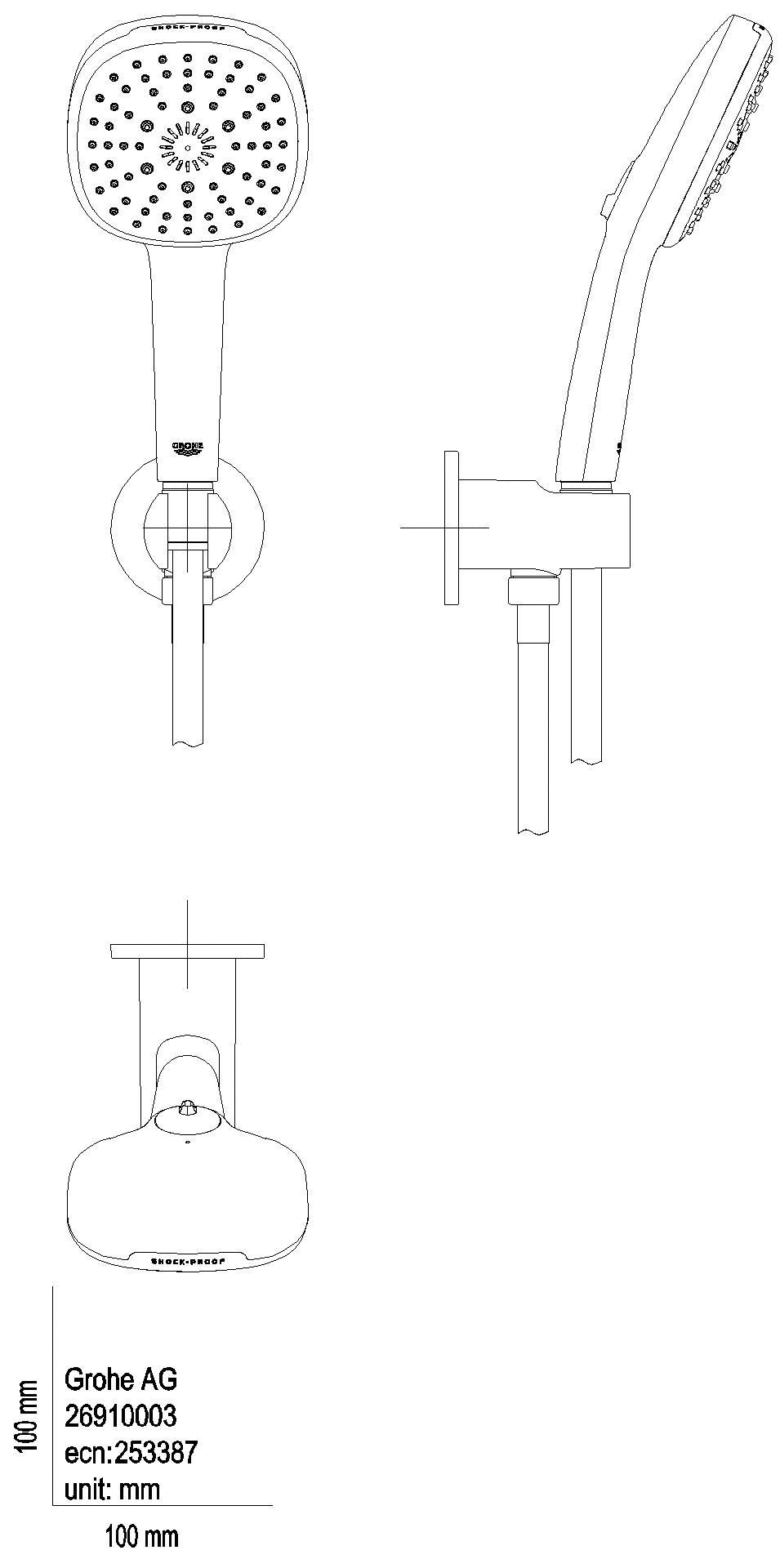 GROHE Wandhalterset Tempesta Cube 110 26910_3 3 Strahlarten 7,4l chrom