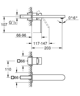 GROHE Plus 2-Loch-WT-Wandbatterie FMS GROHE - GROHE Plus 2-Loch-WT-Wandbatterie FMS