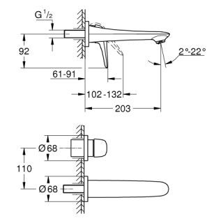 GROHE - GROHE Eurostyle 2-Loch-WT-Wandbatterie FMS