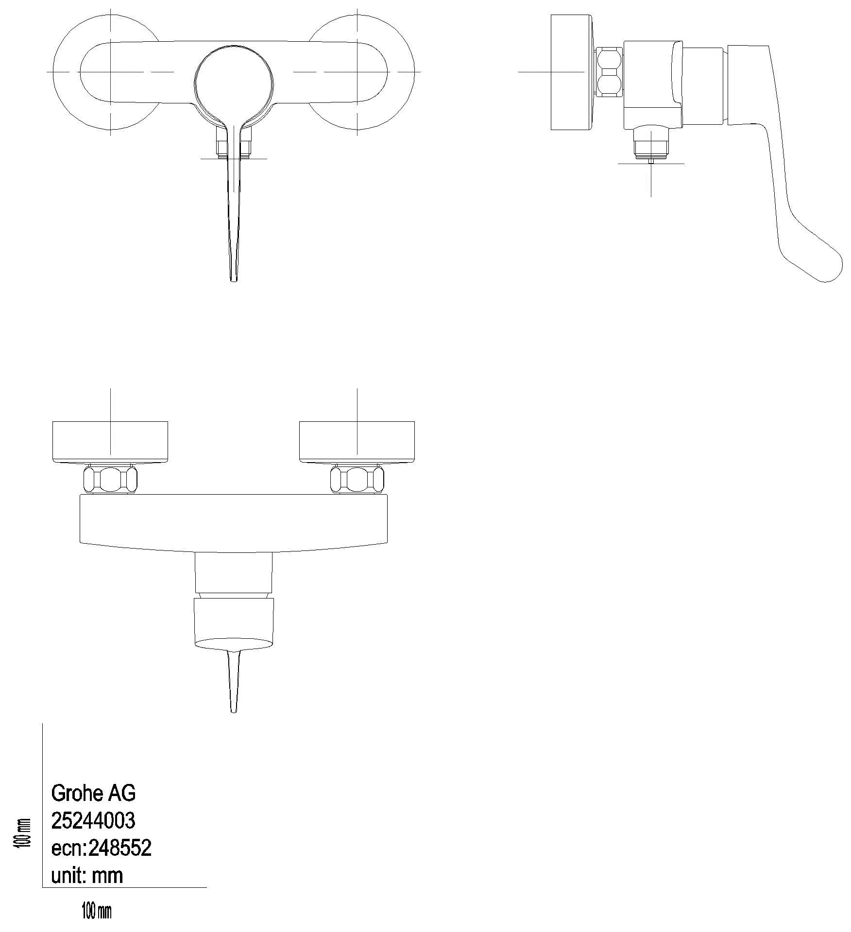 GROHE EH-Brausebatterie Eurosmart 25244_3 Wandmontage langer Hebel chrom
