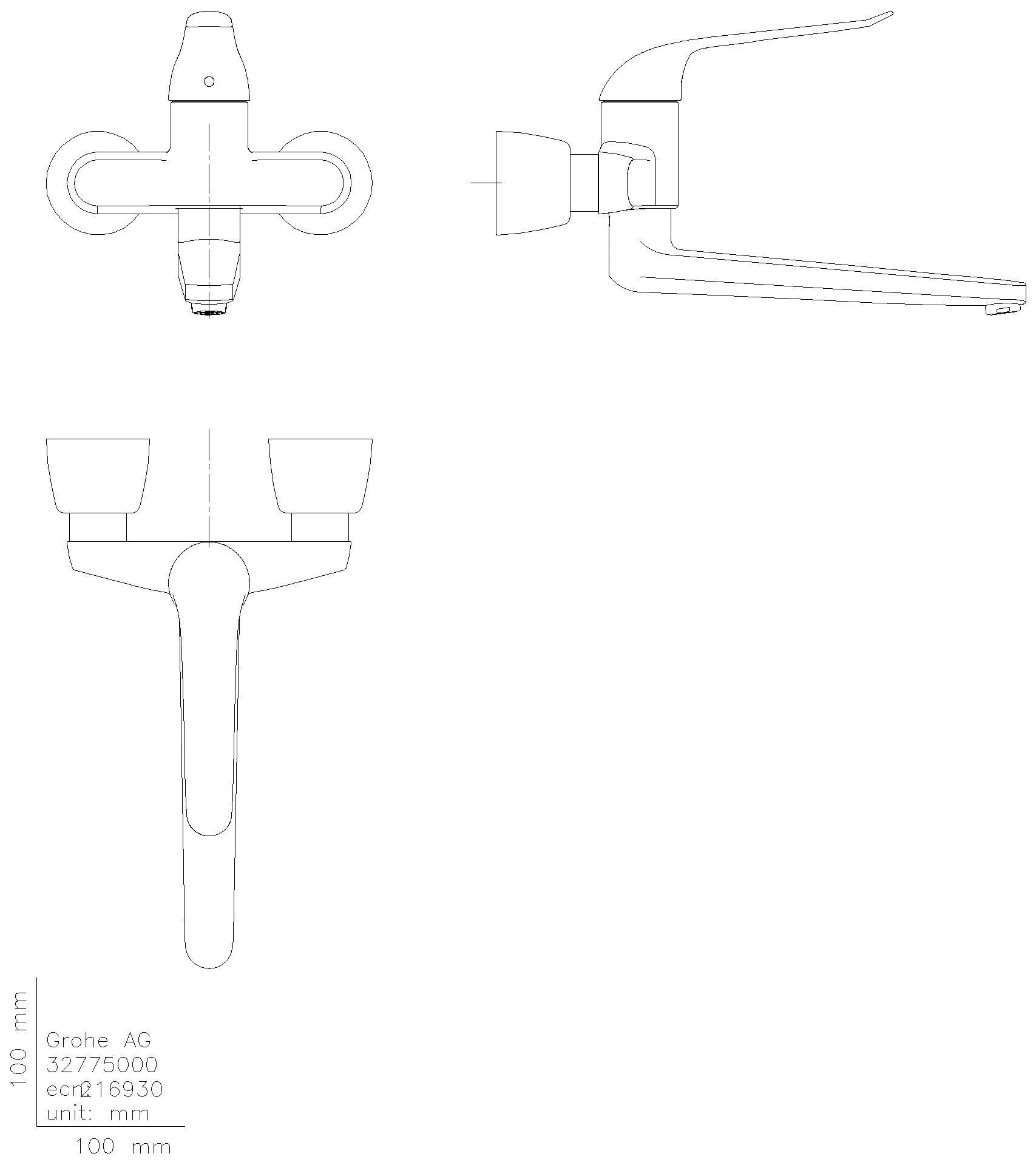 GROHE EH-WT-Batterie Euroeco Special 32775 Wandmontage Ausladung 342mm chrom