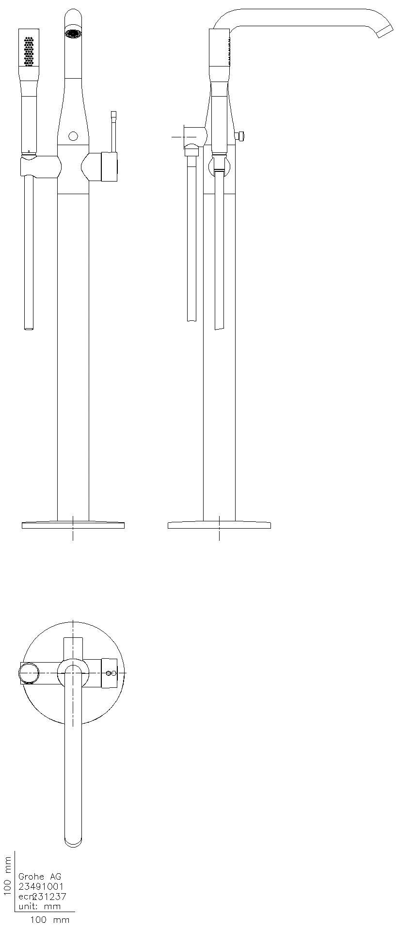 GROHE EH-Wannenbatterie Essence 25248_1 Bodenmontage FMS cool sunrise gebürstet