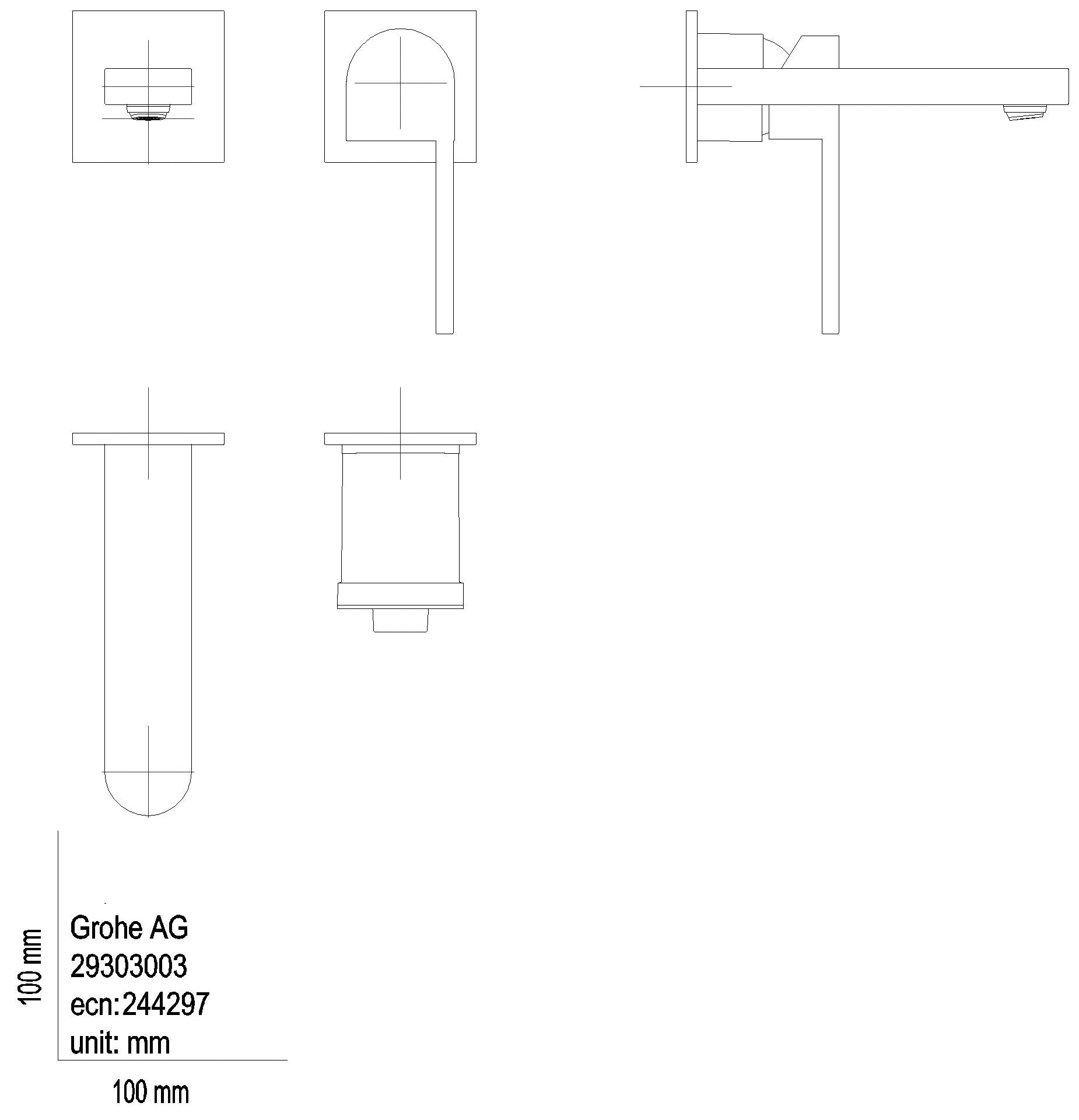 GROHE 2-Loch-WT-Wandbatterie Plus 29303_3 FMS für 23200 Ausladung 147mm chrom