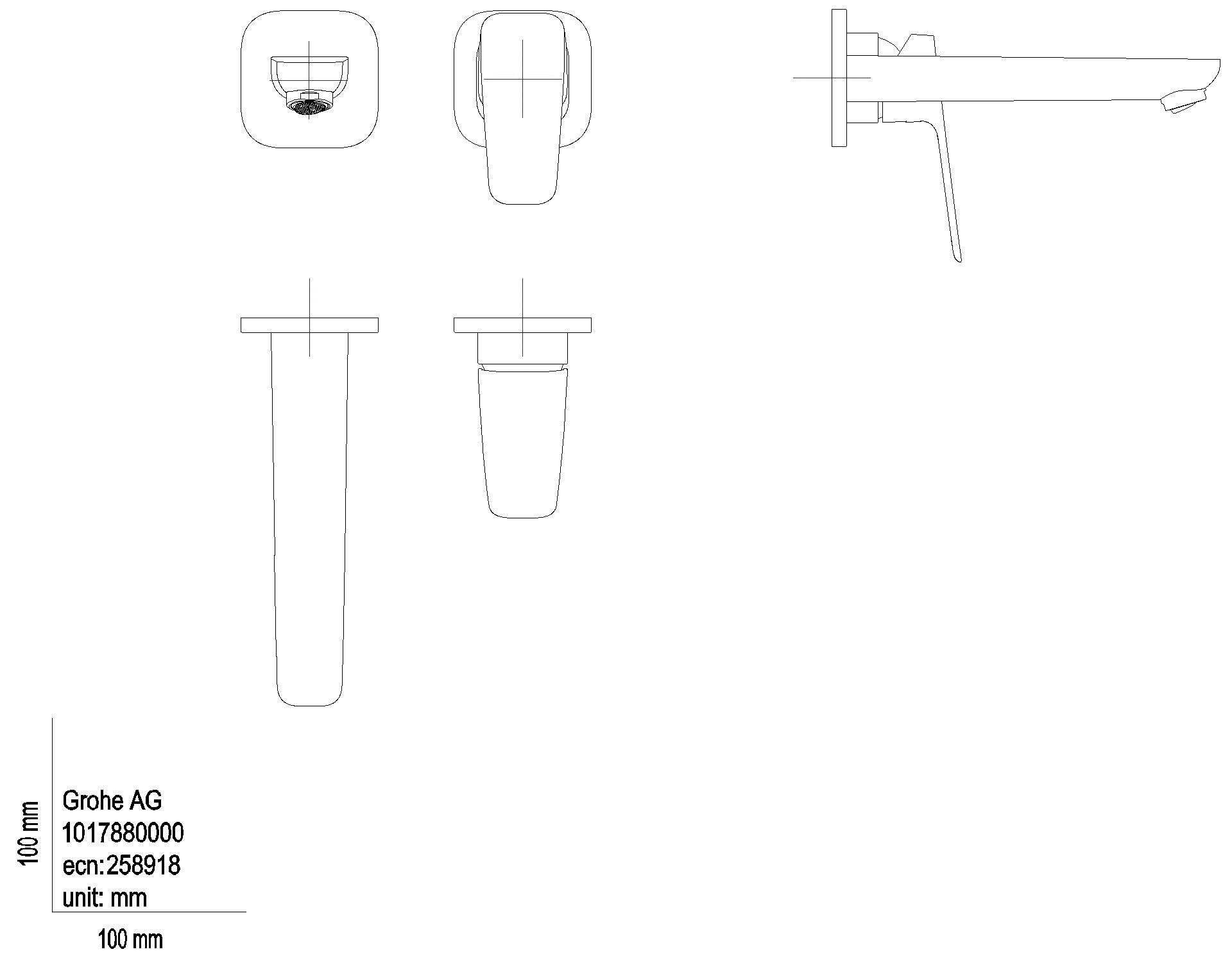 GROHE 2-Loch-WT-Wandbatt. Cubeo 101788 FMS für 23200003 Ausl. 183mm chrom