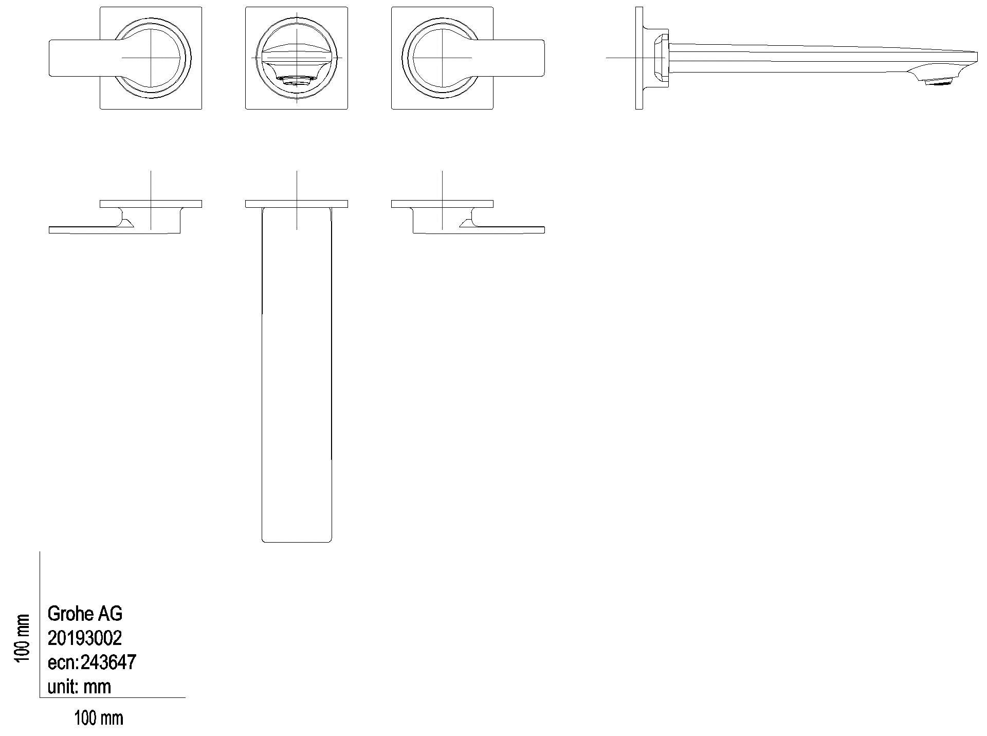 GROHE 3-Loch-WT-Wandbatterie Allure 20193_2 FMS Ausl. 208mm hard graphite gebürstet