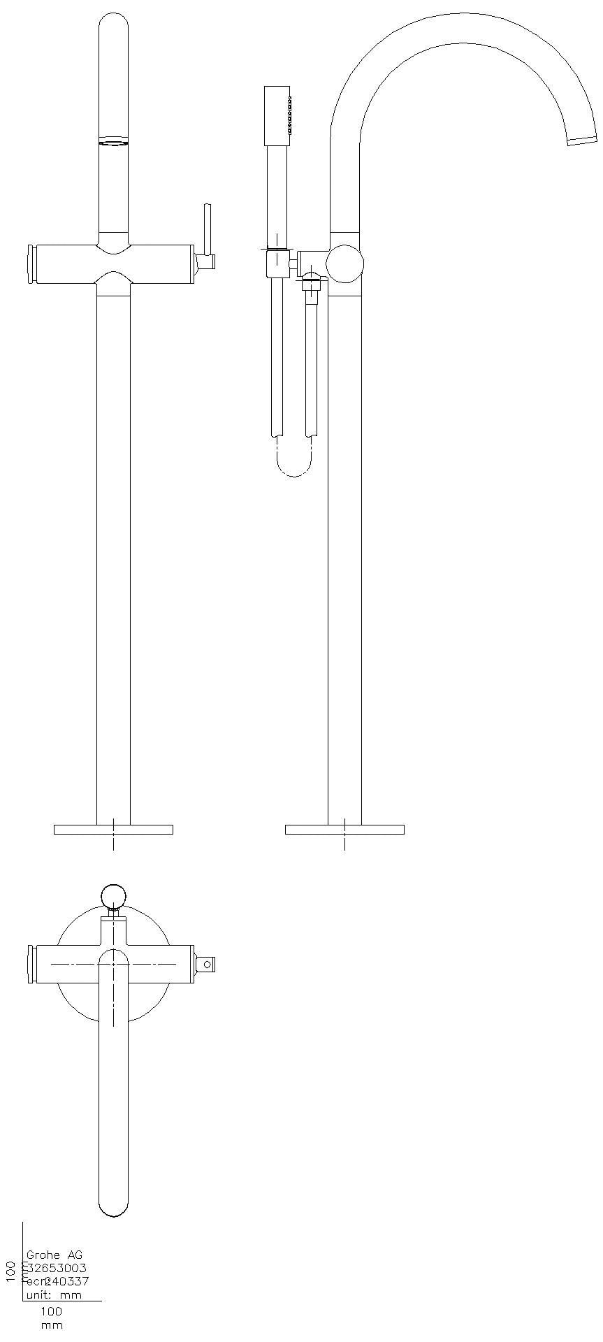 GROHE EH-Wannenbatterie Atrio 24368 FMS Bodenmontage hard graphite gebürstet