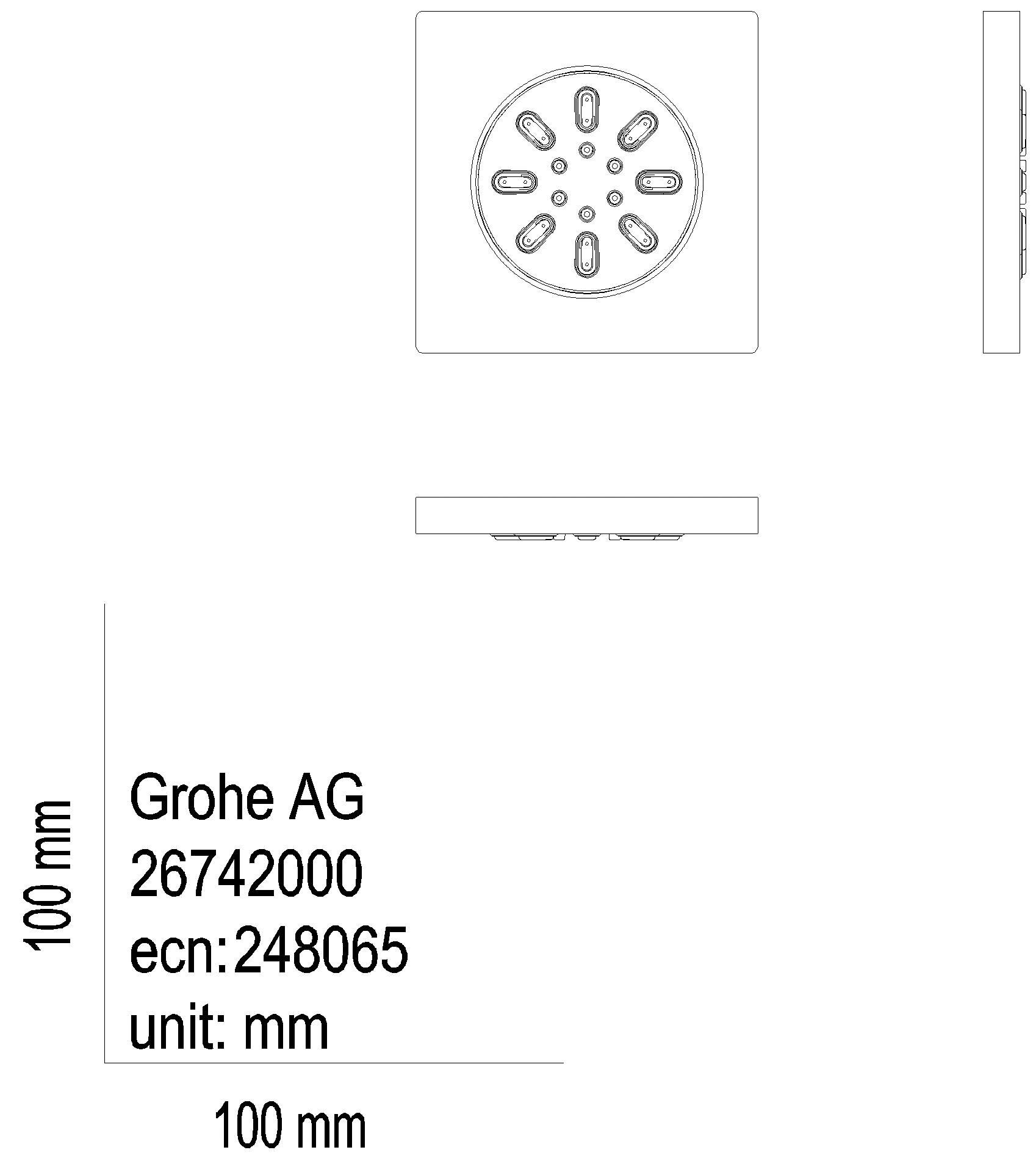 GROHE Seitenbrause 26802 Rainshower Aqua eckig 2 Strahl 3,3 l/min hard graphite