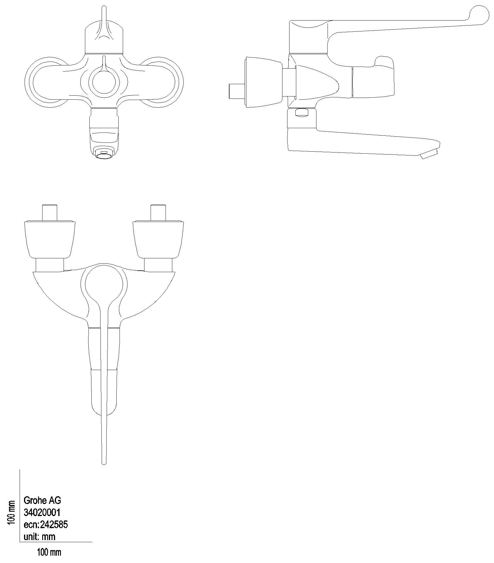 GROHE THM-WT-Batterie Grohtherm Special 34020_1 Wandmont. Armhebelbetät. chrom