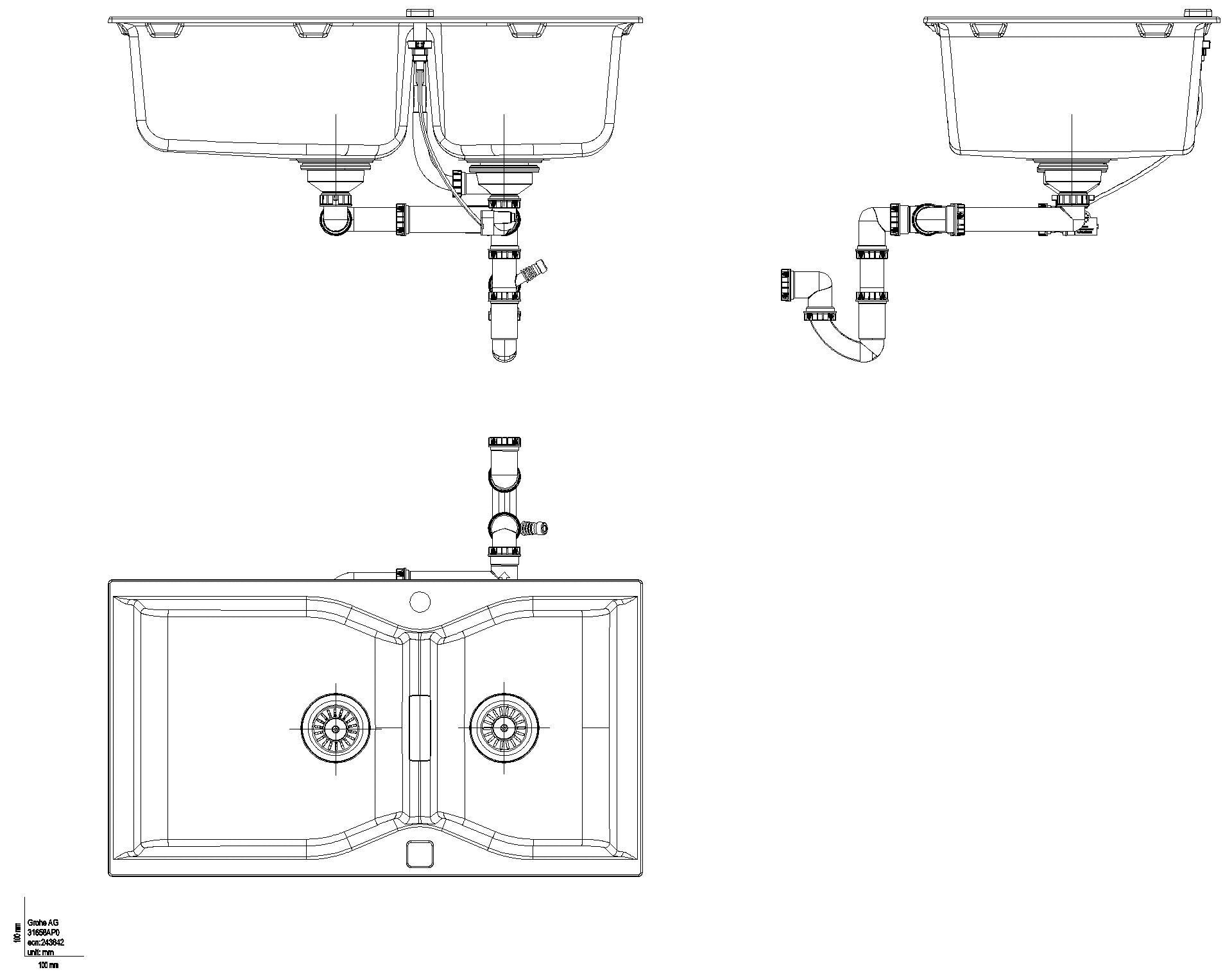 GROHE - GROHE Kompositspüle K700 31658 2 Becken 900x500mm granit schwarz