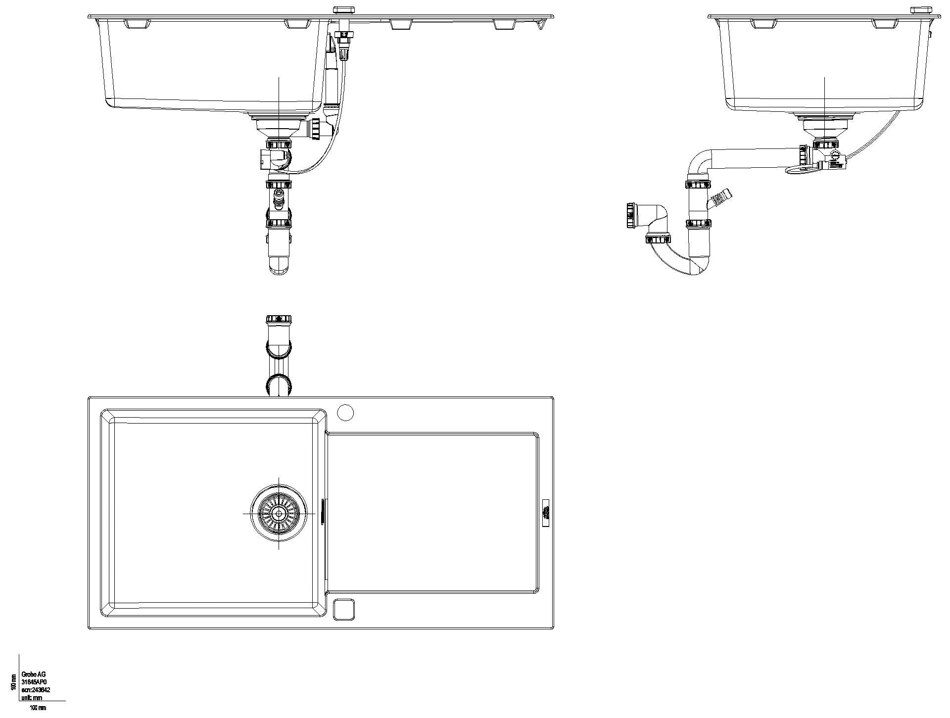 GROHE Kompositspüle K500 31645 1 Becken 1000x500mm mit ATF re/li granit schwarz