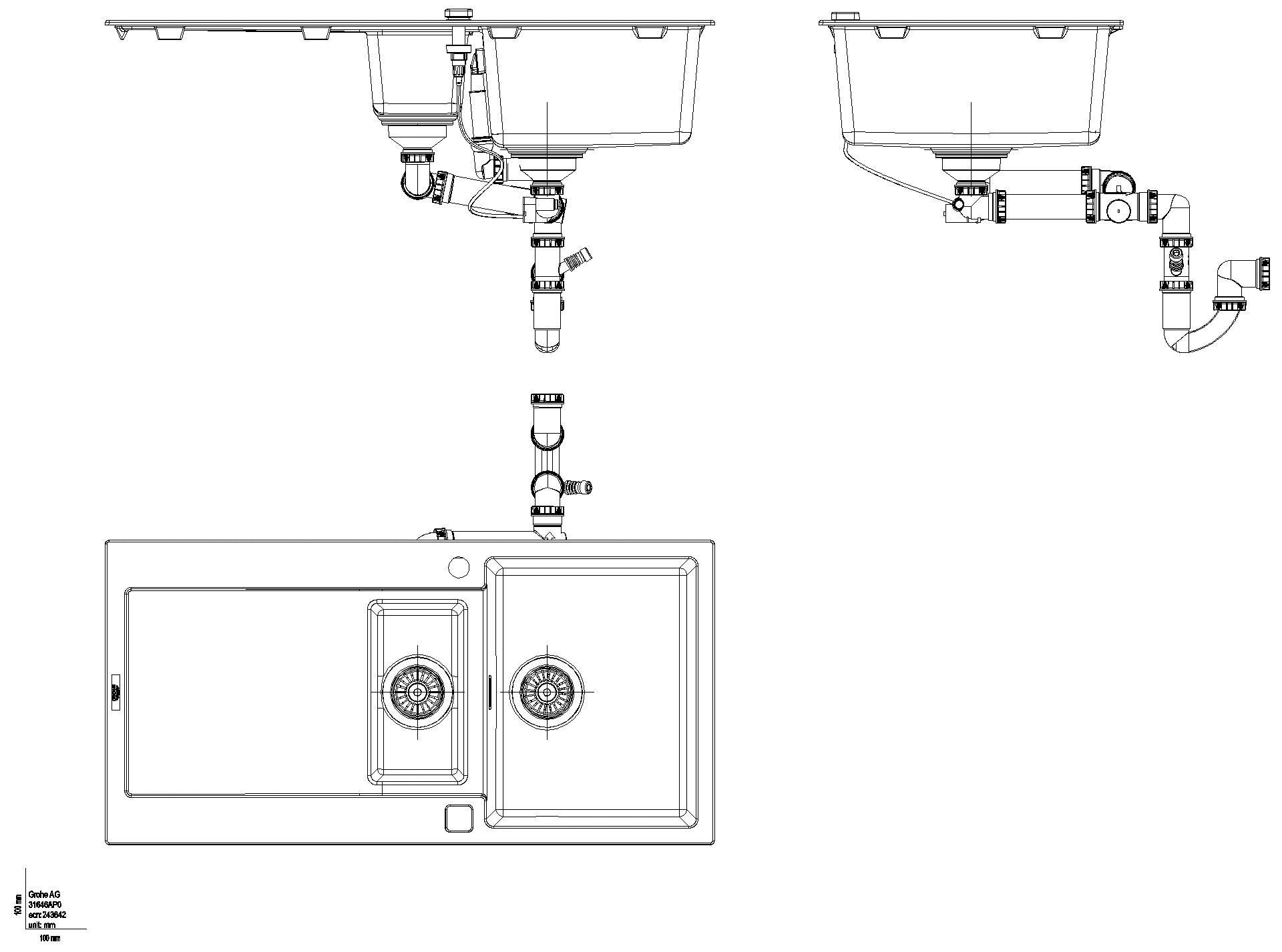 GROHE - GROHE Kompositspüle K500 31646 1,5Becken 1000x500mm mit ATF re/li granit schwarz