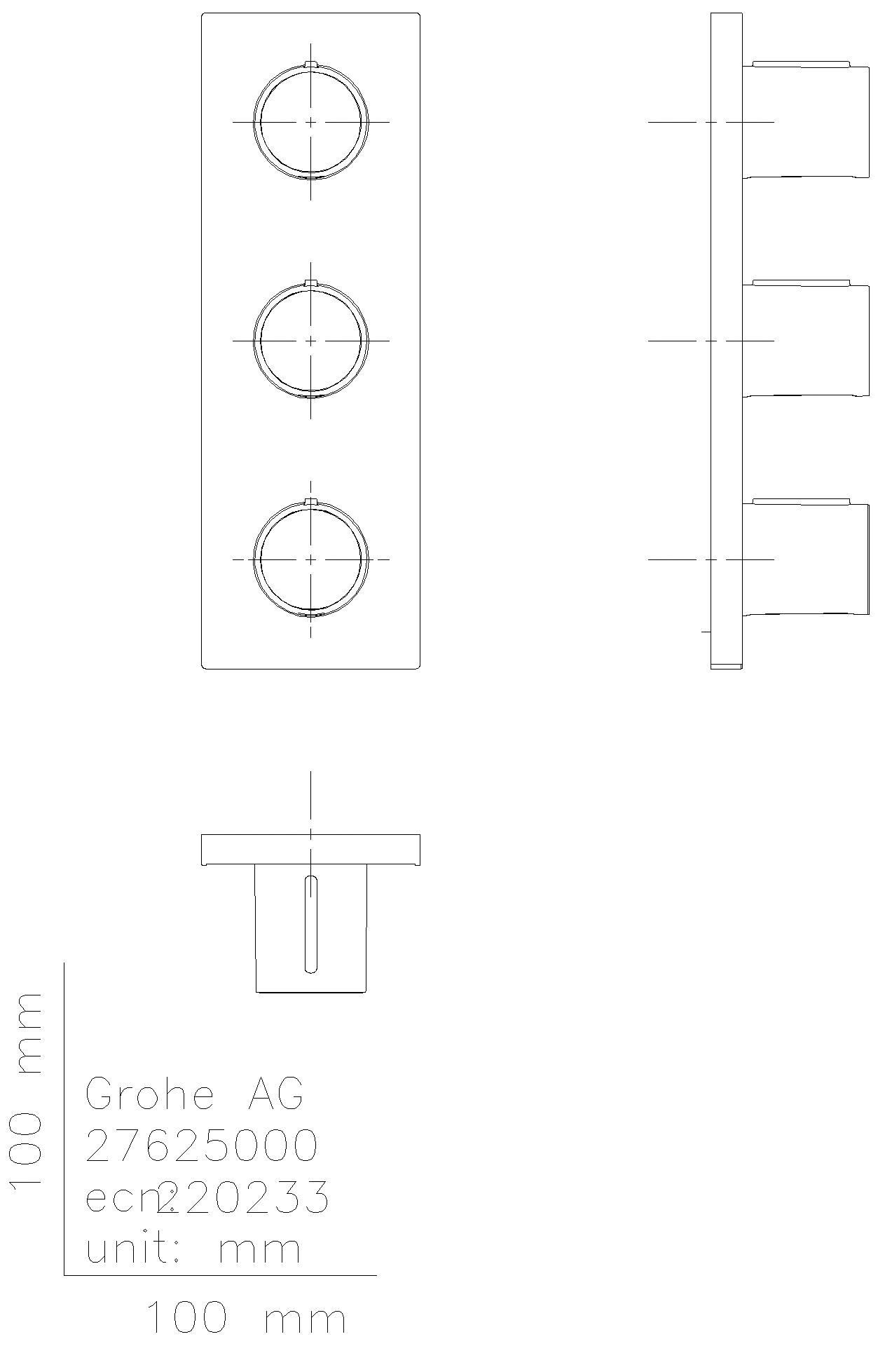 GROHE Unterputzventil Grohtherm F 100755 3-fach FMS ohne UP-Körper satin steel