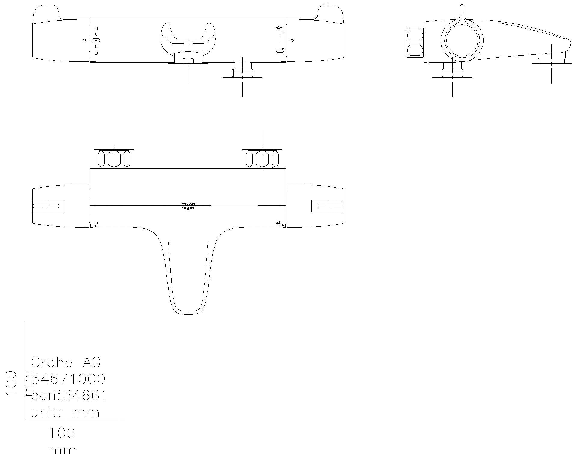 GROHE THM-Wannenbatterie Grohtherm Special 34671 o. S-Anschl. u. Abdeckungen chrom