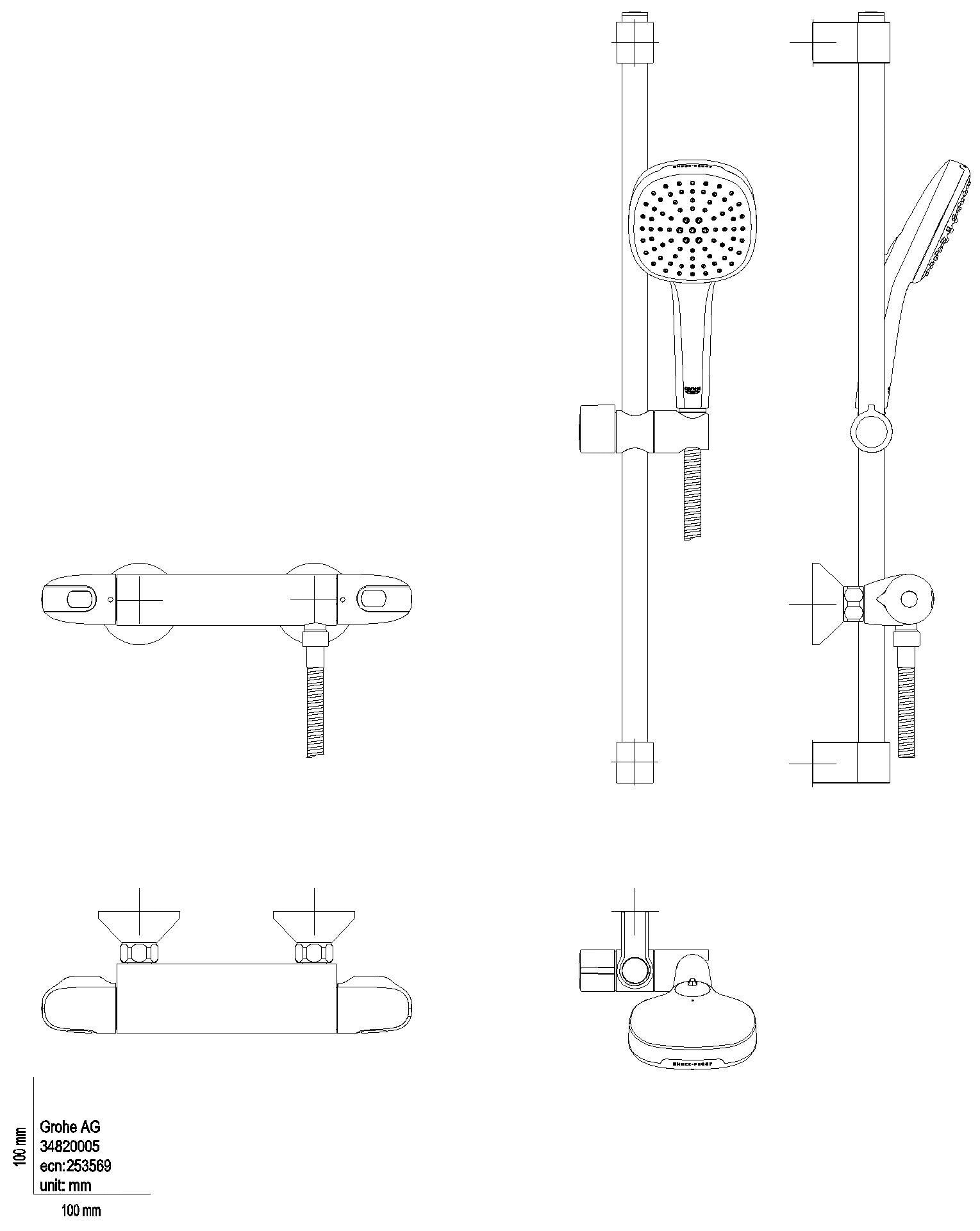 GROHE THM-Wannenbatterie Grohtherm 1000 34820_5 mit Brausegarnitur 600mm chrom