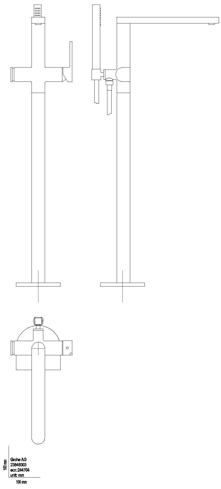 GROHE EH-Wannenbatterie Plus 23846_3 FMS für Bodenmontage hard graphite geb.