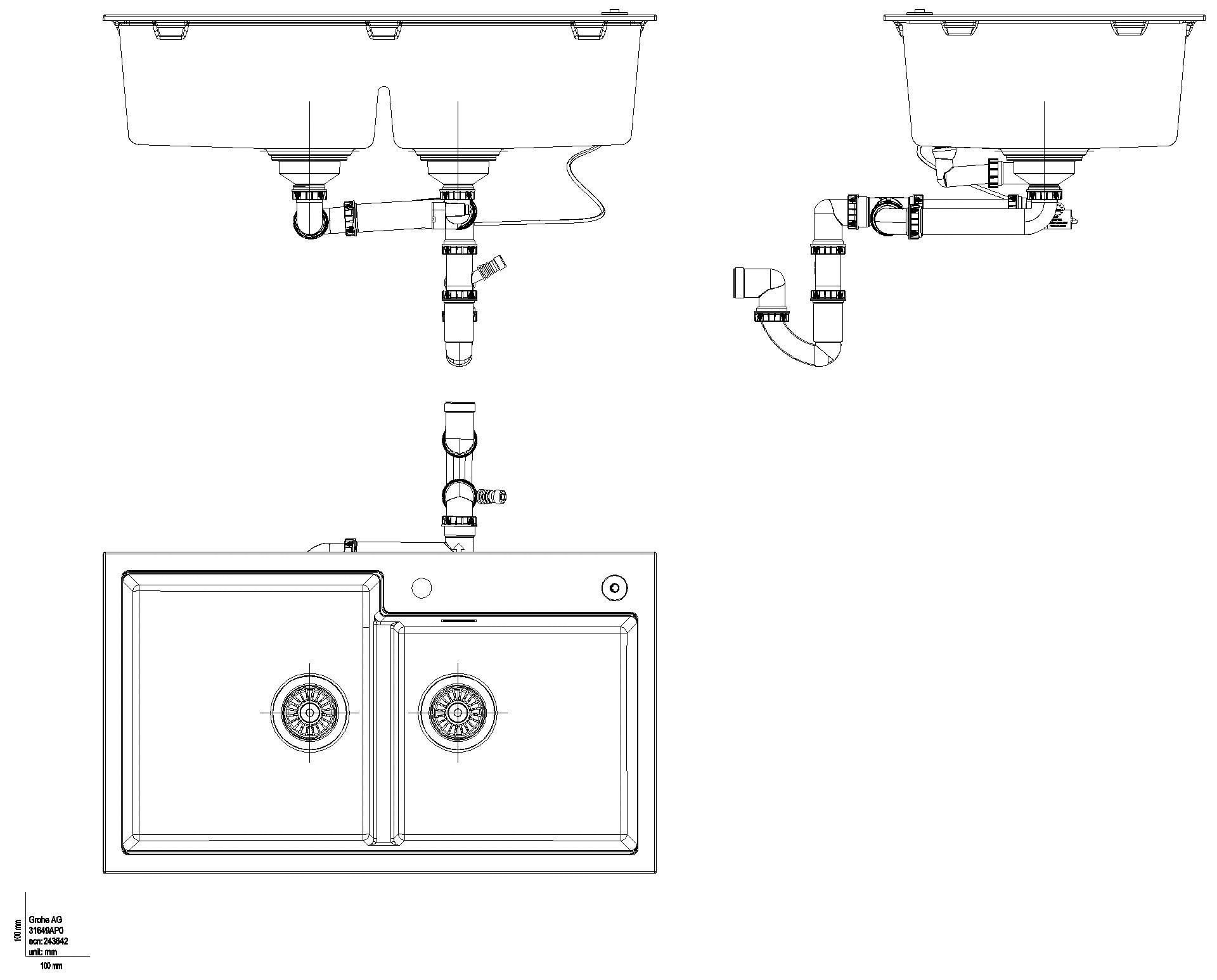 GROHE - GROHE Kompositspüle K500 31649 2 Becken 860x500mm granit schwarz