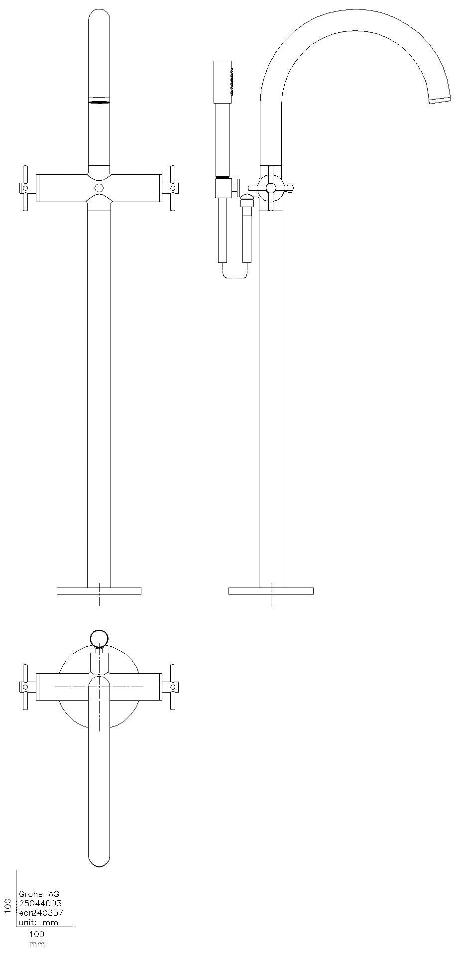GROHE 2-Griff-Wannenbatterie Atrio 25272 FMS Bodenmontage Kreuz-Gr. cool sunrise