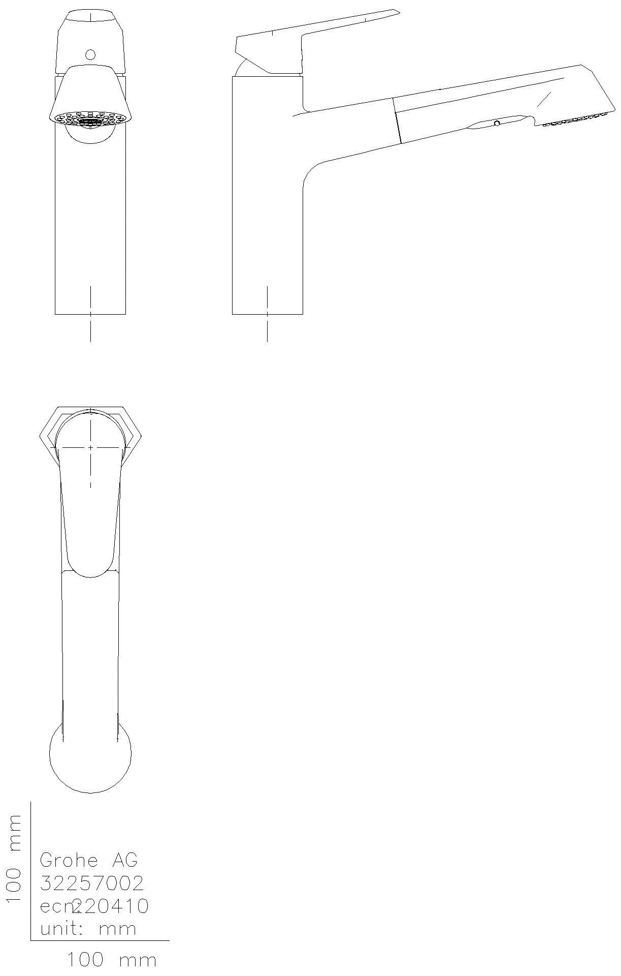 GROHE EH-SPT-Batterie Eurodisc C 32257_2 flacher Auslauf Spülbrause auszb. chrom