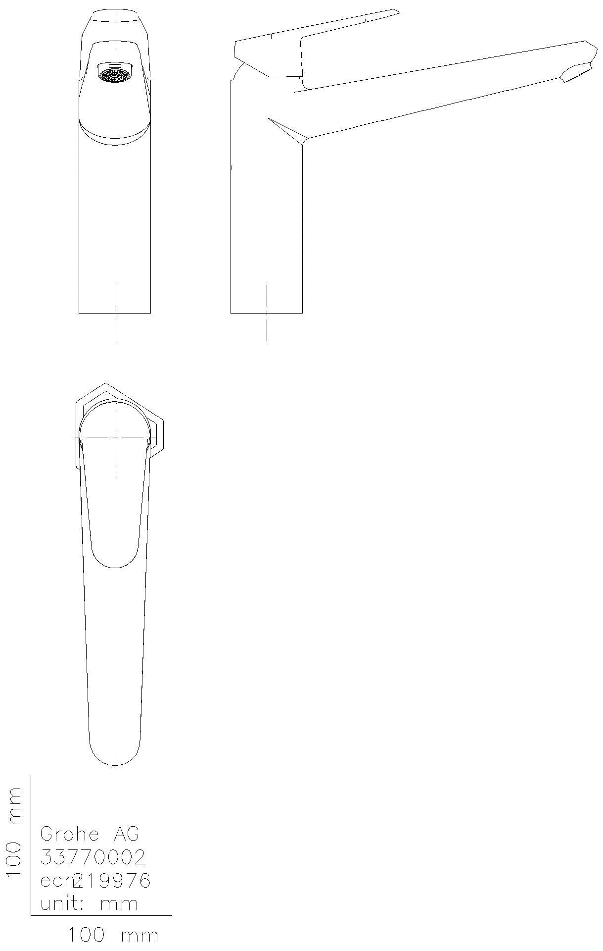 GROHE EH-SPT-Batterie Eurodisc C 33770_2 flacher Auslauf Gussauslauf chrom