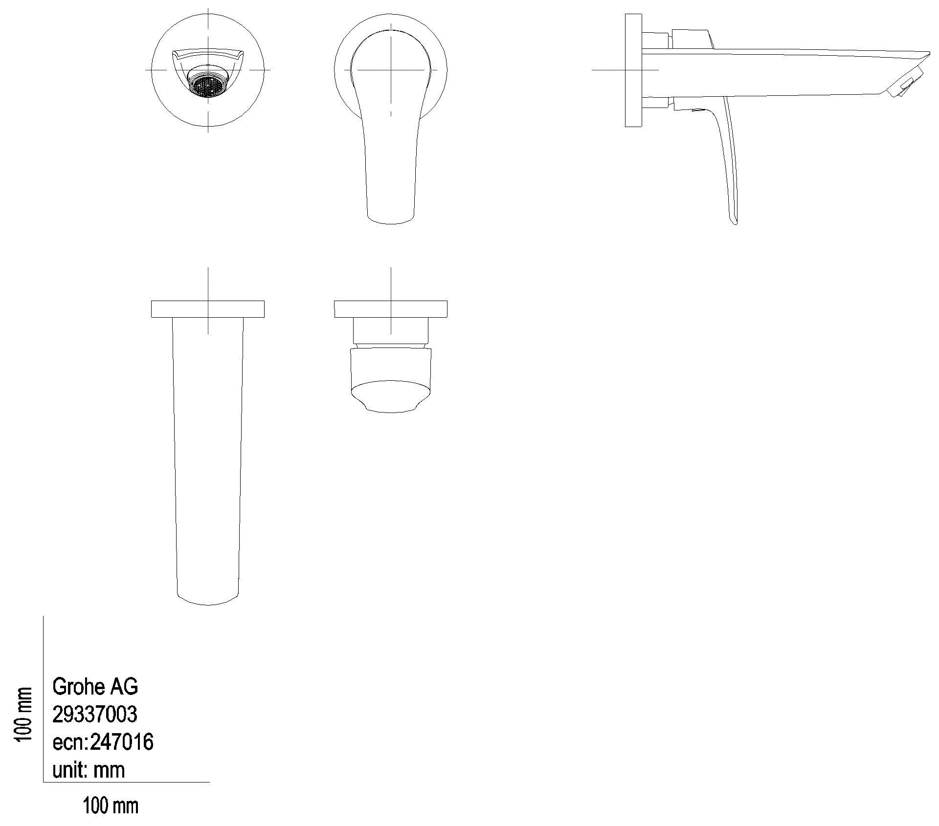 GROHE 2-Loch-WT-Wandbatterie Eurosmart 29337_3 FMS für 23571 Ausl. 171mm chrom