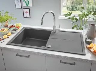GROHE Spülbecken aus Edelstahl und Mineralwerkstoff GROHE Spülbecken aus Edelstahl und Mineralwerkstoff