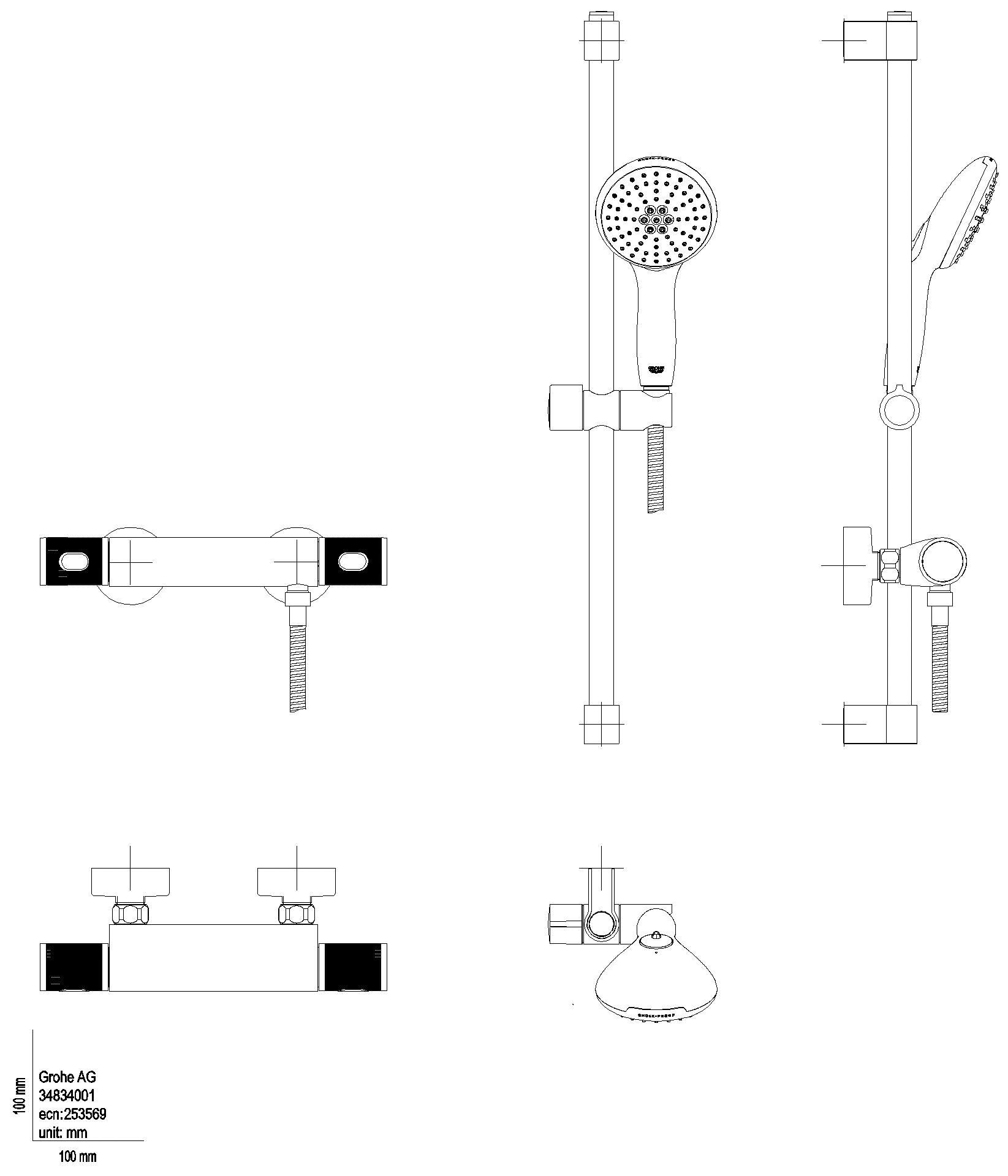 GROHE THM-Brausebatterie Grohtherm 1000 Performance 34834_1 Br.-grt. 600mm chrom