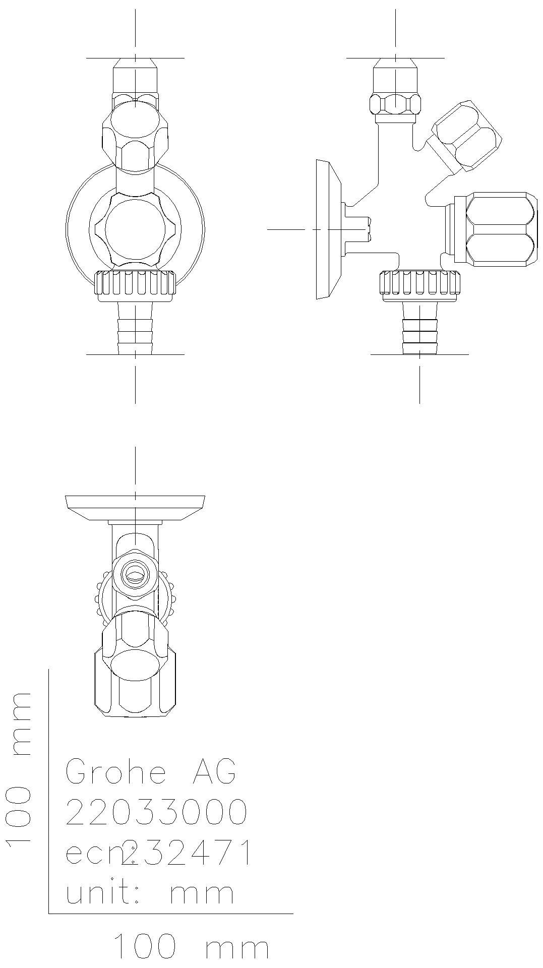 GROHE Kombi-Eckventil 22036 DN15 1/2''x3/8''x3/4'' selbstd. A.-gew. chrom