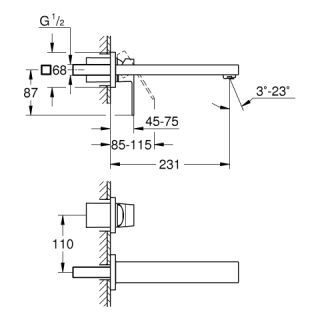 GROHE - GROHE Eurocube 2-Loch-WT-Wandbatterie FMS
