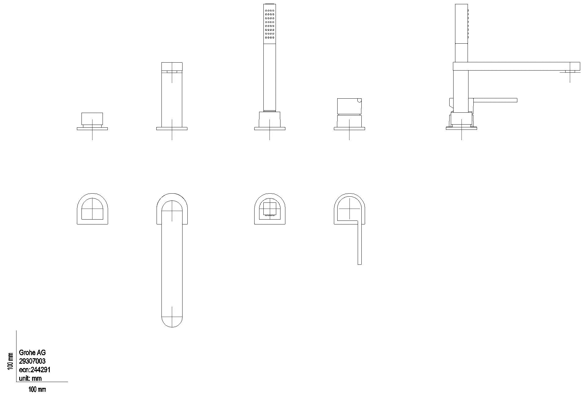 GROHE 4-Loch-EH-Wannenkombination Plus 29307_3 hard graphite gebürstet