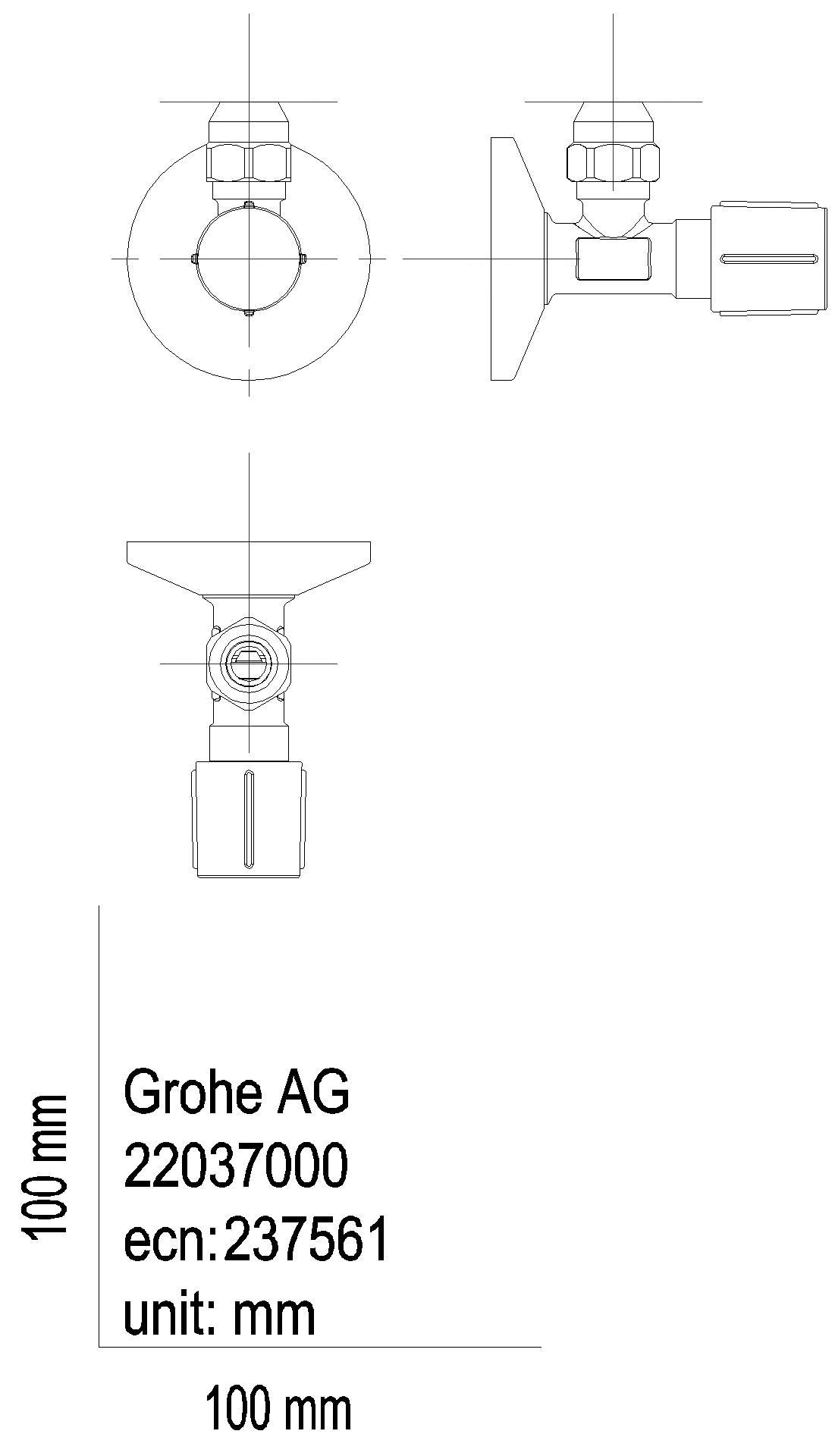 GROHE Eckventil 22037 1/2x3/8'' Rosette Metallgriff Quetschverschr. 10mm chrom