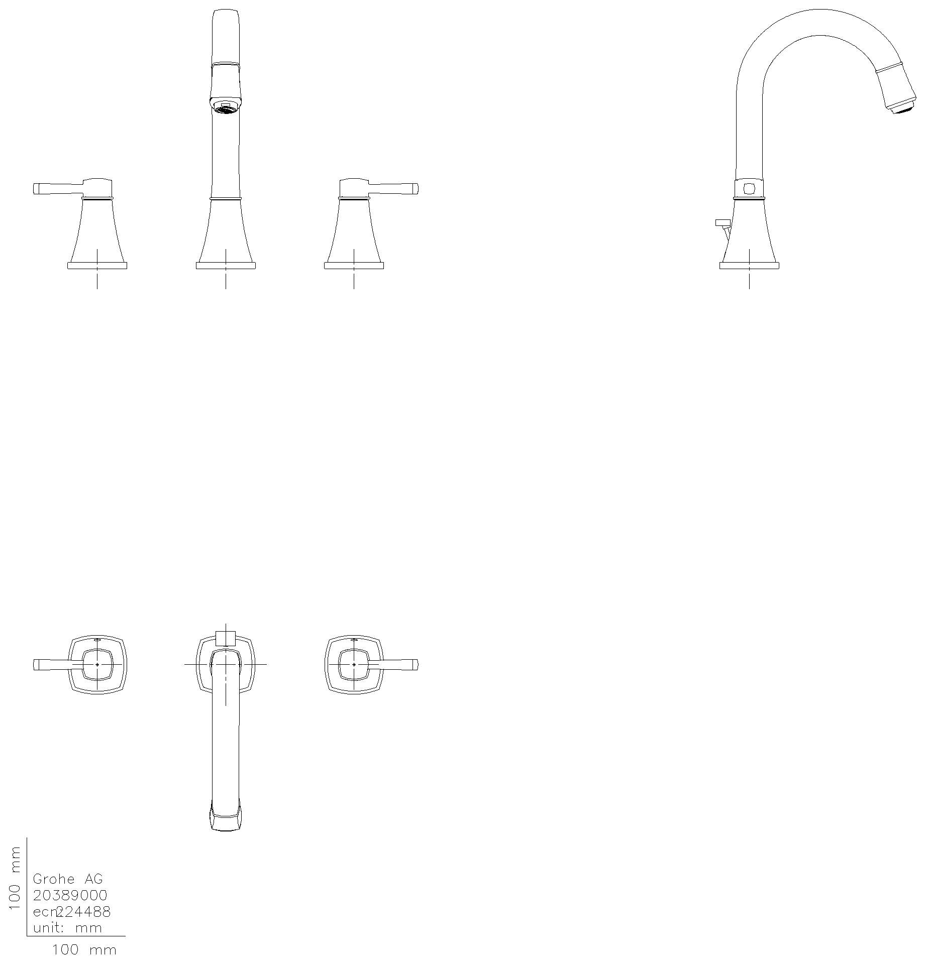 GROHE 3-Loch-WT-Batterie Grandera 20619 hoher Auslauf chrom