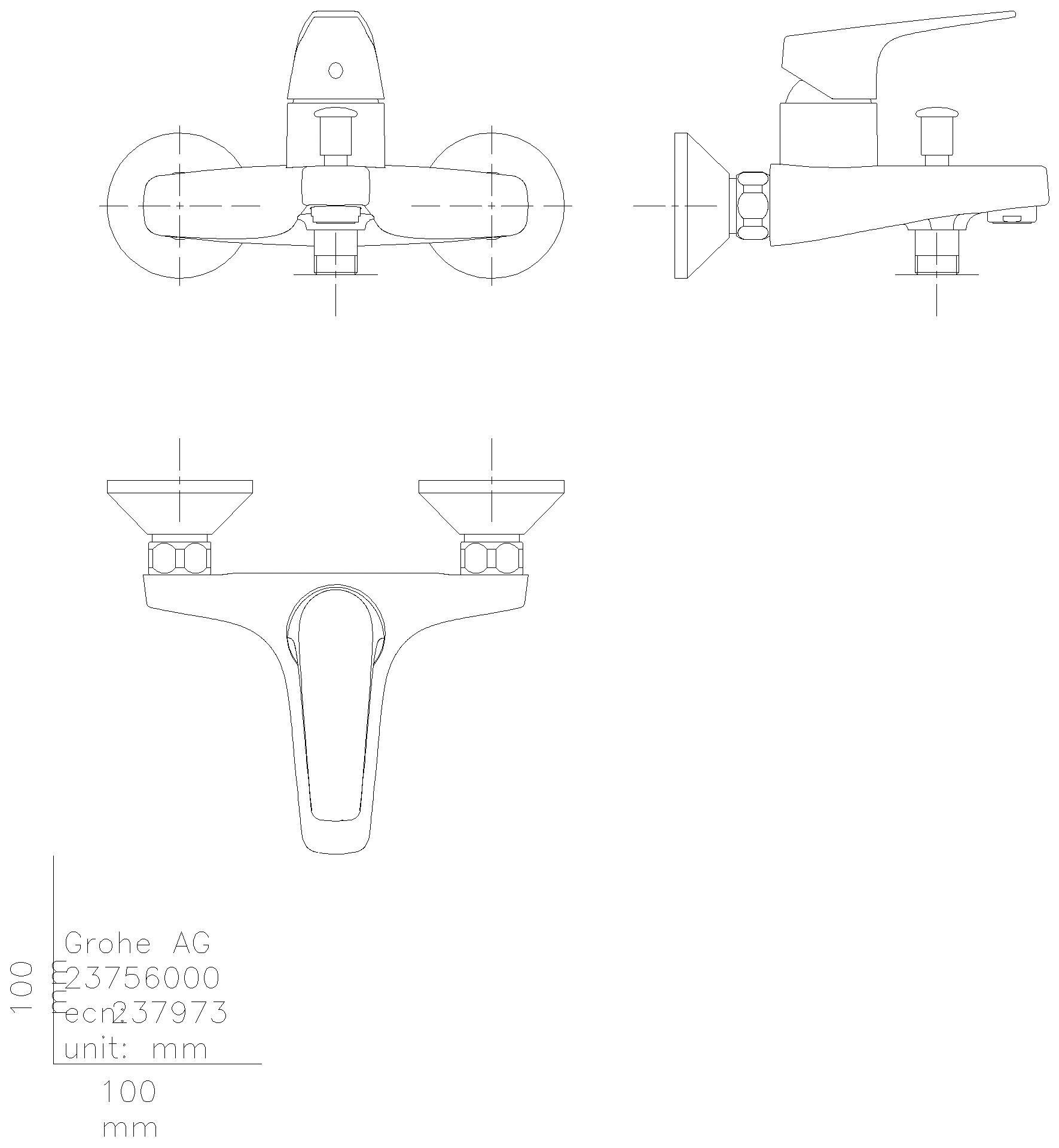 GROHE EH-Wannenbatterie BauFlow 23756 Wandmontage chrom
