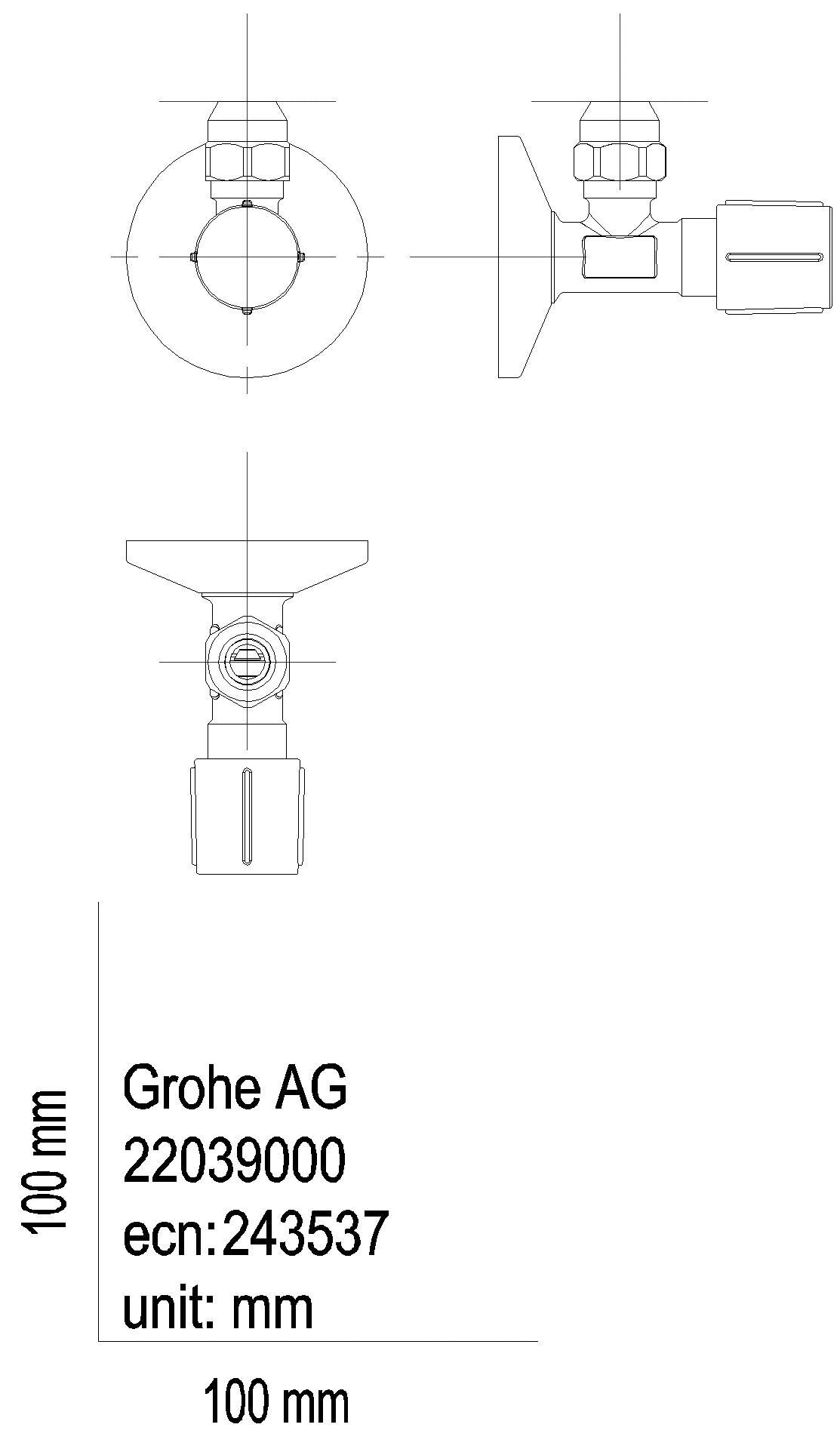 GROHE - GROHE Eckventil 22039 1/2x3/8'' Rosette Metallgr. selbstd. QV 10mm satin steel