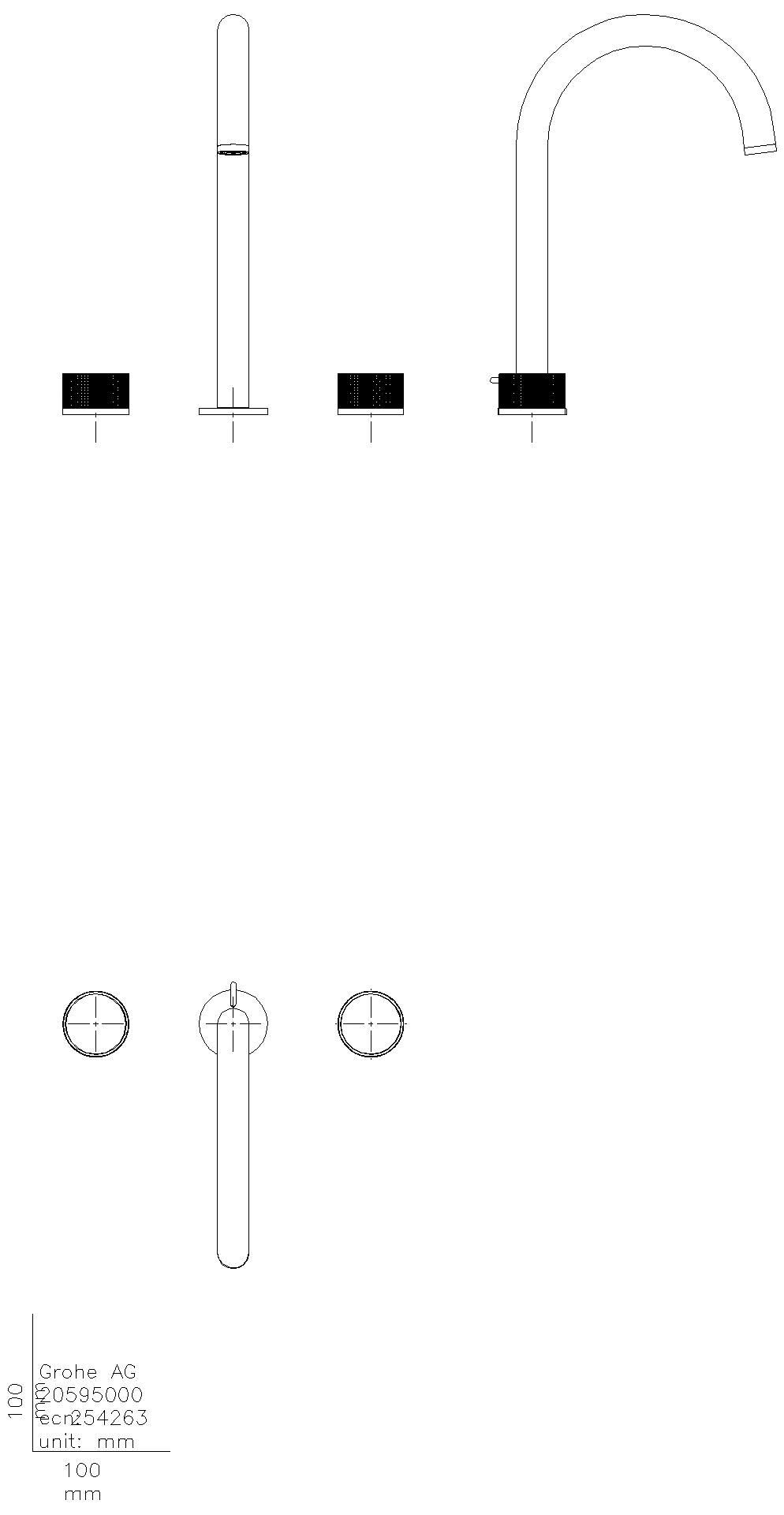 GROHE 3-L-WT-Batterie Atrio Private C. 20595 Knopfbetätigung hard graphite geb.