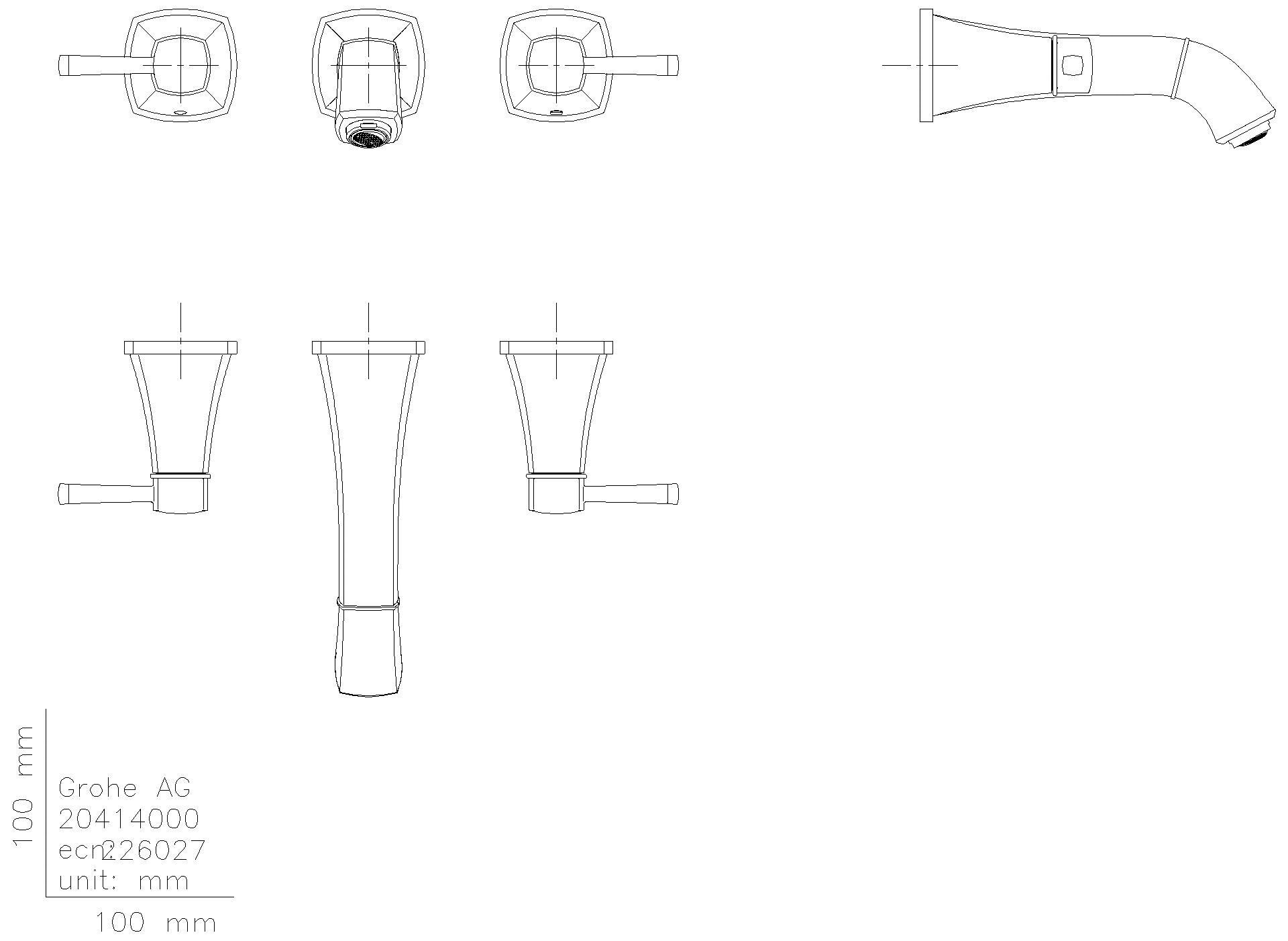 GROHE 3-Loch-WT-Batterie Grandera 20622 Wandmontage FMS Ausl. 177mm chrom/gold
