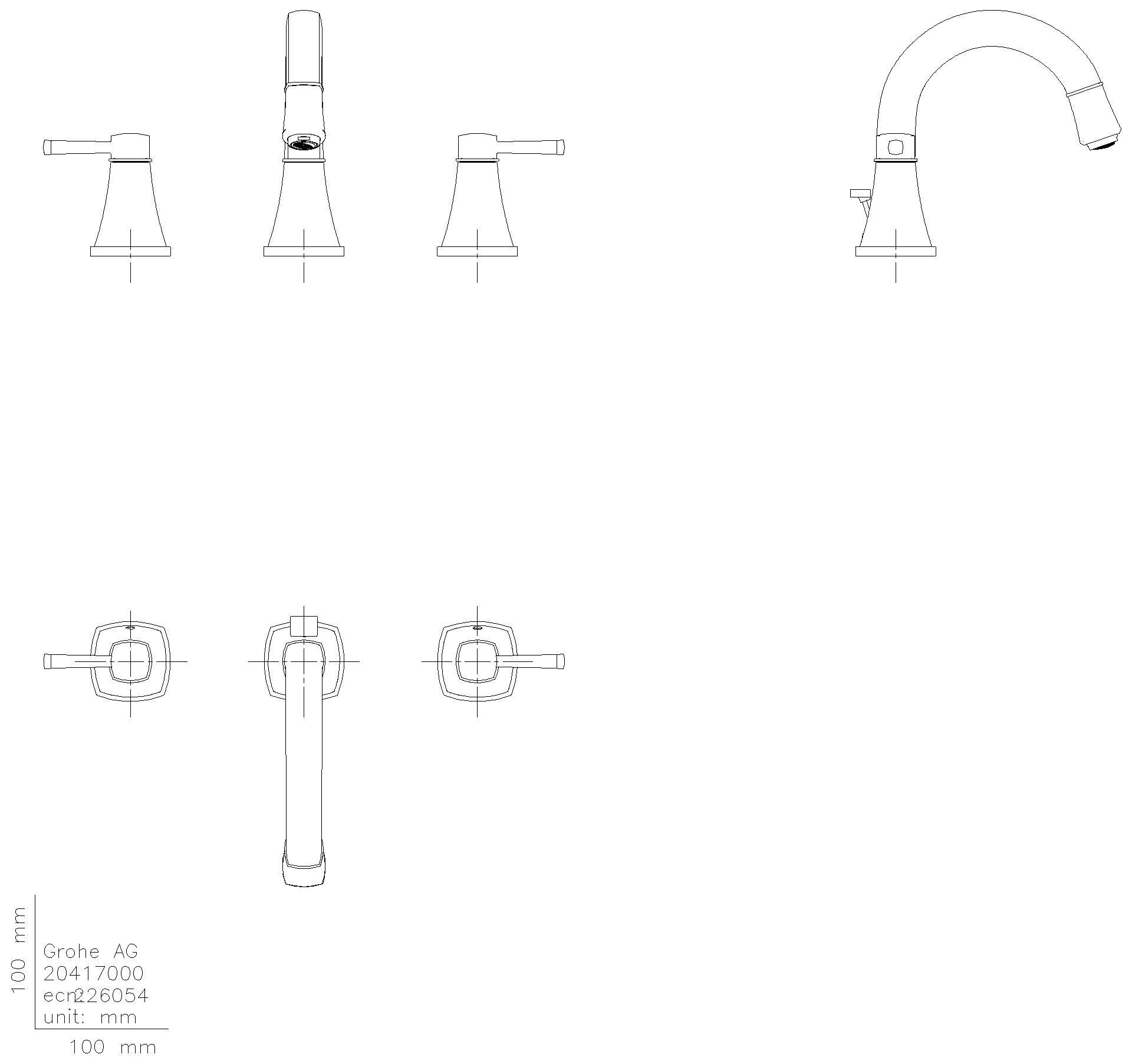 GROHE 3-Loch-WT-Batterie Grandera 20624 flacher Auslauf chrom