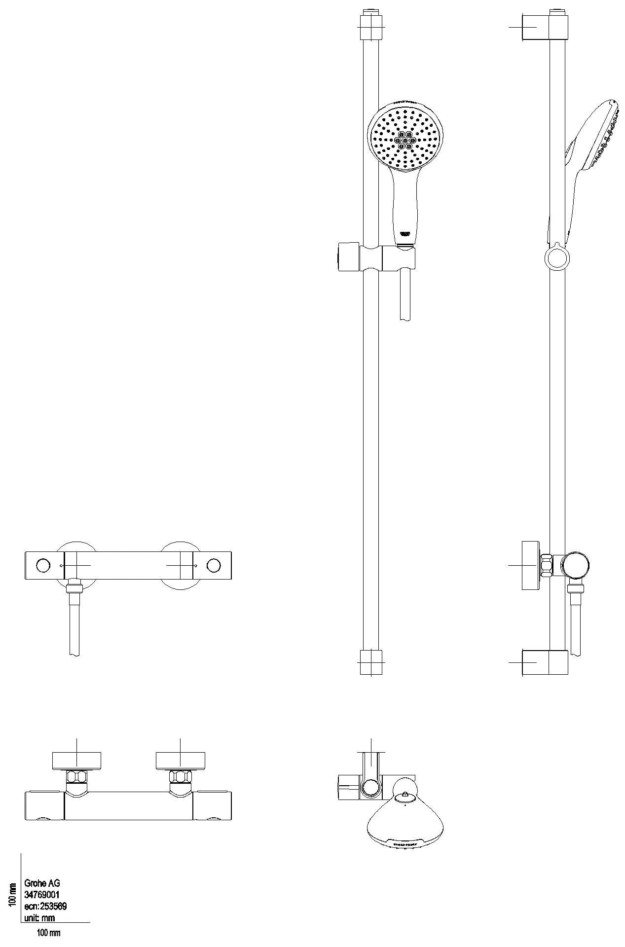GROHE THM-Brausebatterie Grohtherm 800 C 34769_1 mit Brausegarnitur 900mm chrom