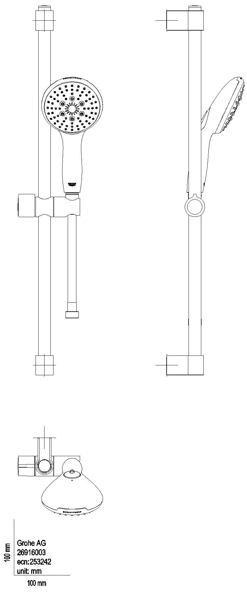 GROHE Brausestangenset Tempesta 110 27644_3 600mm 3 Strahlarten 7,4l chrom