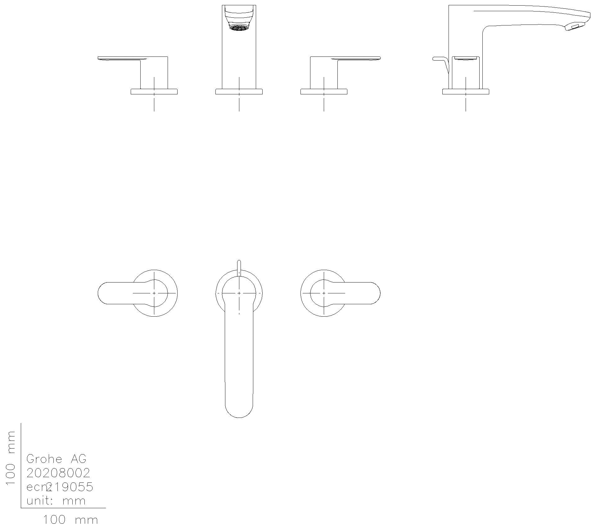 GROHE 3-Loch-WT-Batterie Eurostyle C 20208_2 Zugstangen-Ablaufgarnitur chrom