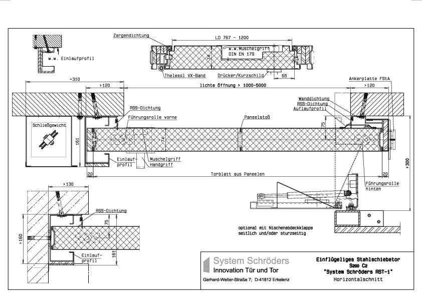 Rauchschutzschiebetor S200 einflügelig System Schröders RST-1