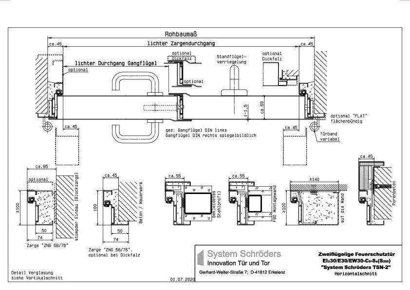 Feuerschutzstahltür -tor EI2 30 zweiflügelig System Schröders TSN-2