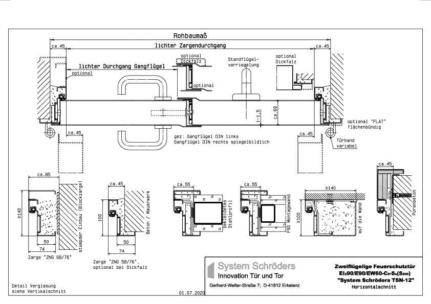 Feuerschutzstahltür -tor EI2 90 zweiflügelig System Schröders TSN-12