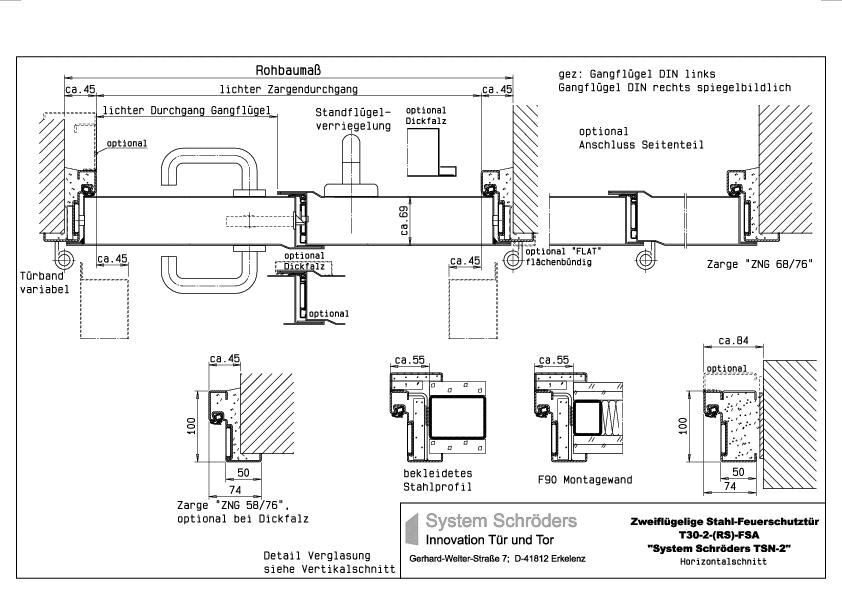 Feuerschutzstahltür -tor T 30-2 zweiflügelig System Schröders TSN-2