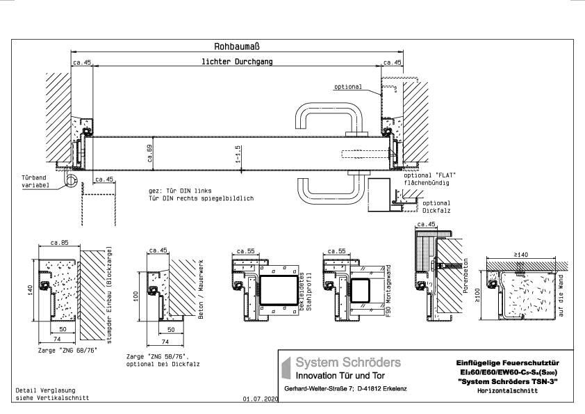 Feuerschutzstahltür EI2 60 einflügelig System Schröders TSN-3