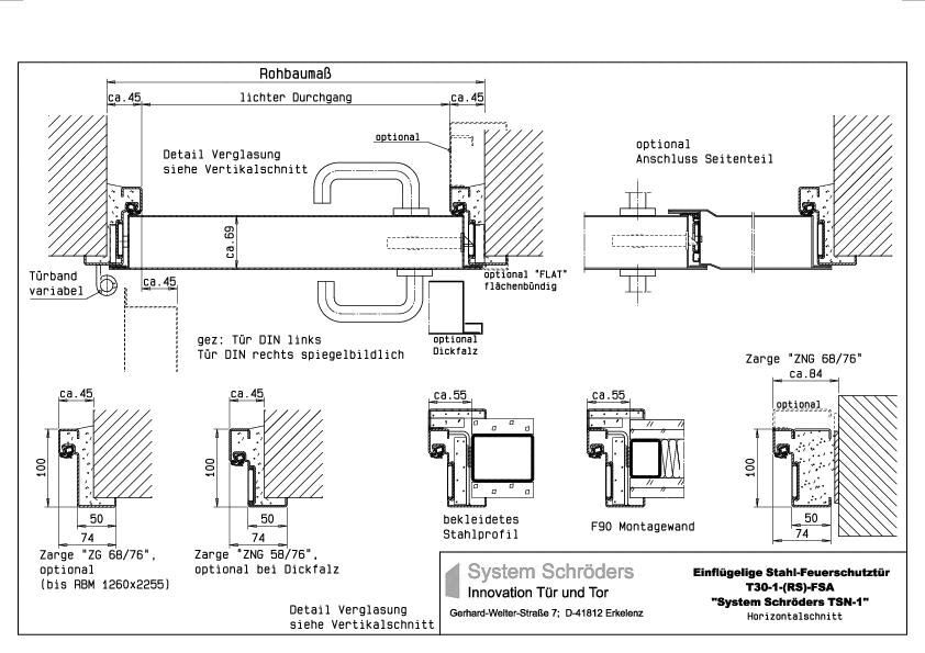 Feuerschutzstahltür T 30-1 einflügelig System Schröders TSN-1