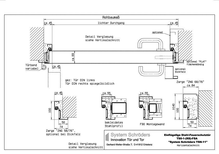 Feuerschutzstahltür T 90-1 einflügelig System Schröders TSN-11