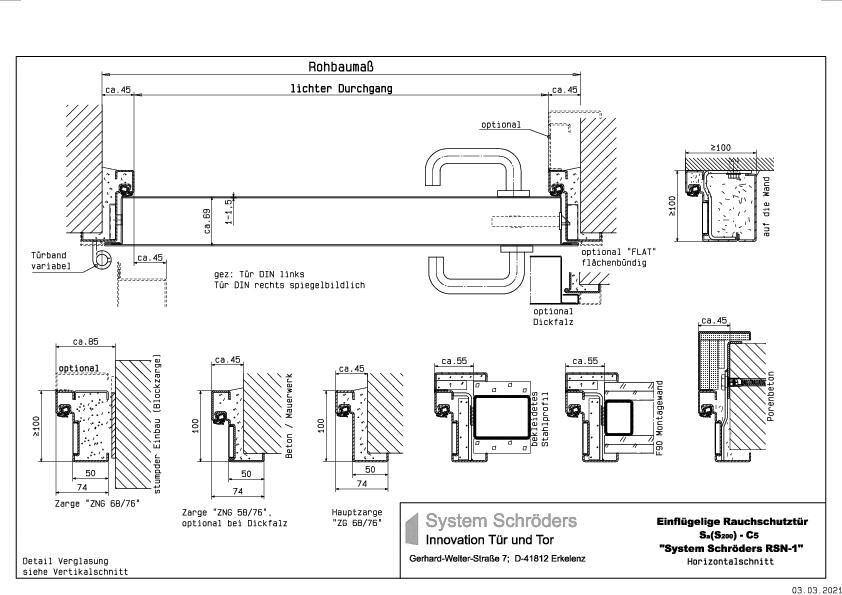 Rauchschutzstahltür -klappe S200 einflügelig System Schröders RSN-1