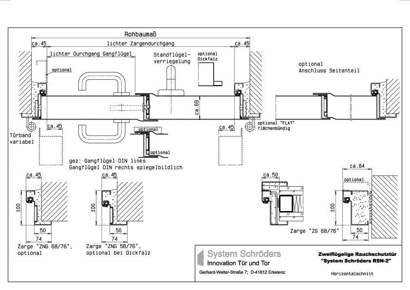 Rauchschutzstahltür -tor RS-2 zweiflügelig System Schröders RSN-2