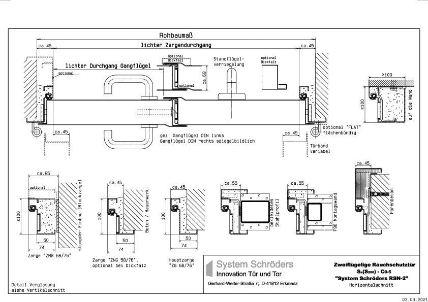 Rauchschutzstahltür -tor S200 zweiflügelig System Schröders RSN-2