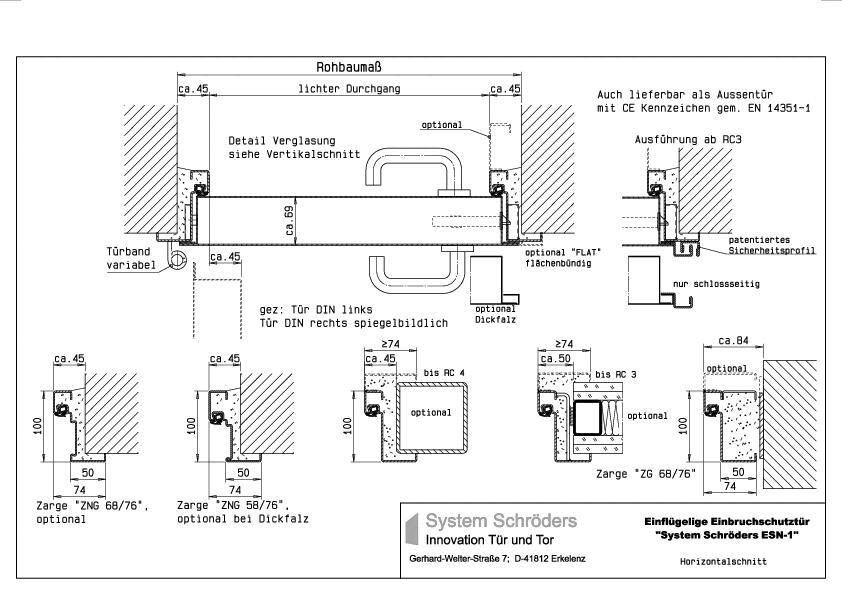 Einbruchschutzstahltür RC1, RC2, RC3, RC4 einflügelig System Schröders ESN-1